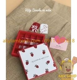 Hộp quà socola 16 ô trái dâu + thiệp