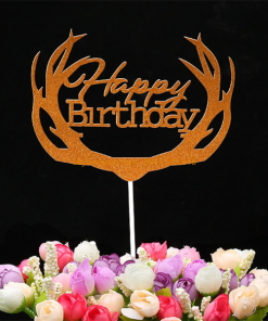 Topper thẻ decor / trang trí HPBD vàng D02