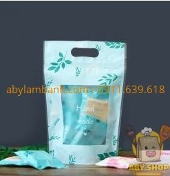 Túi zip đựng bánh Handmade lá xanh 16 x 23cm