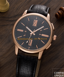 Đồng hồ nam Yazole 401 dây da đen