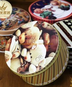 Hộp thiếc bánh quy tròn cặp gấu 13cm