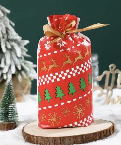 Túi dây nơ rút Tuần Lộc Đỏ 23 x 14cm - 10 cái