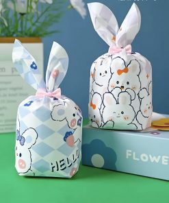 Túi cột tai thỏ mẫu thỏ Hello xanh 13 x 22cm - 10 cái